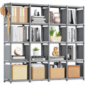 Mavivegue Book Shelf, 16 Cube Storage Organizer, Diy Bookcase, Metal Cube Bookshelf,Tall Book Case For Bedroom, Living Room,Office,Closet Storage Organizer, Grey Cubicle Storage Rack