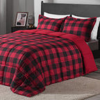 Downluxe Lightweight Plaid Comforter Set (Queen) With 2 Pillow Shams - 3-Piece Set - Red/Black Plaid - Down Alternative Reversib