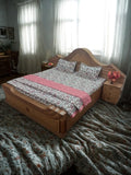 4 Piece Comforter Set With Bedsheet & 2 Pillow Covers  Dark Pink Floral Print On Light Pink Background, Comforter 86 X 86 Inche