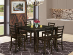 East West Furniture FAIR7-CAP-W 7 Piece Kitchen Counter Set Consist of a Square Dining Table with Pedestal and 6 Dining Room Chairs, 54x54 Inch, Cappuccino
