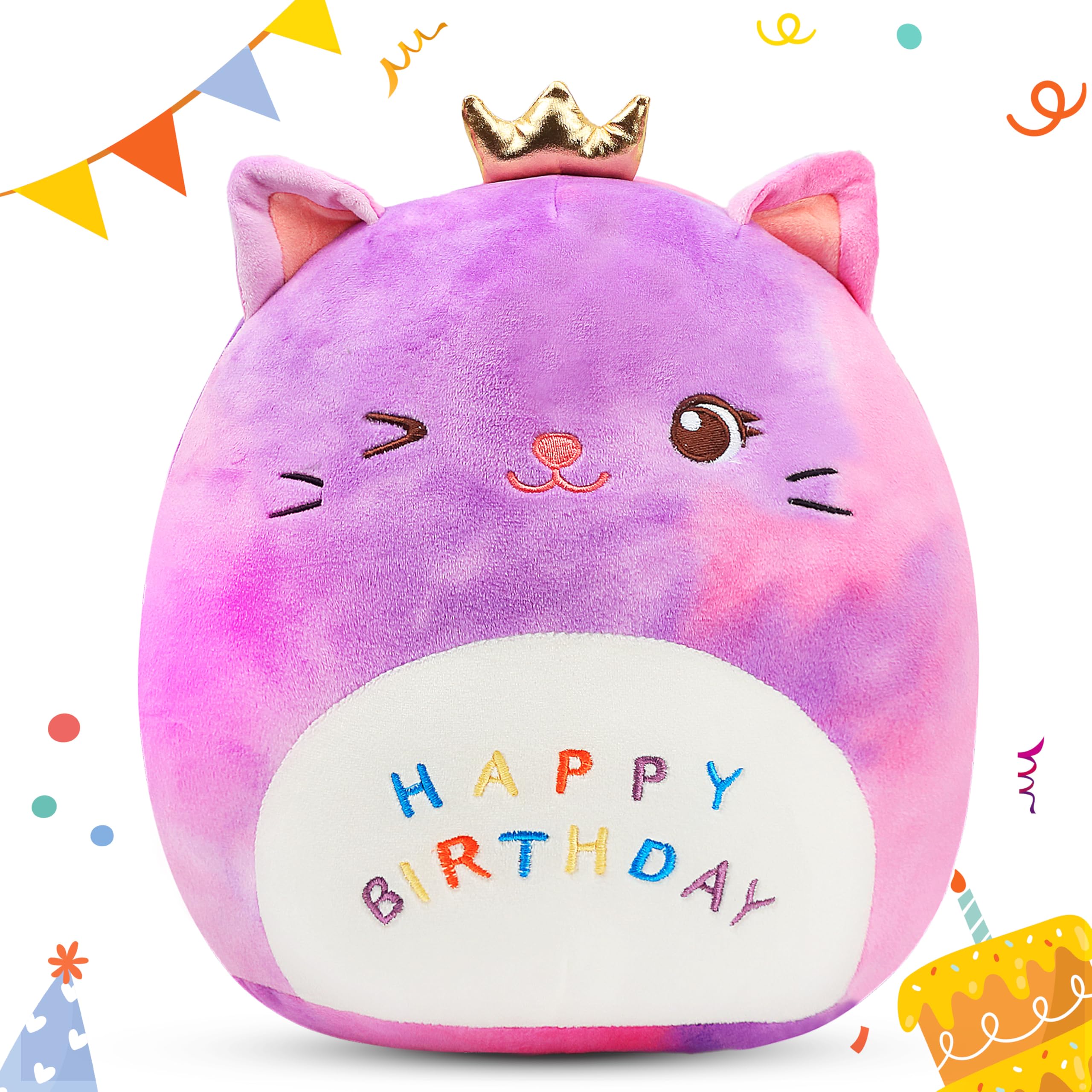 Easfan 12 ' ' Rainbow Birthday Kitty Plush Pillow Soft Cat Plush Toy Cute Kitty Stuffed Animal Home Room Decoration Birthday Gif
