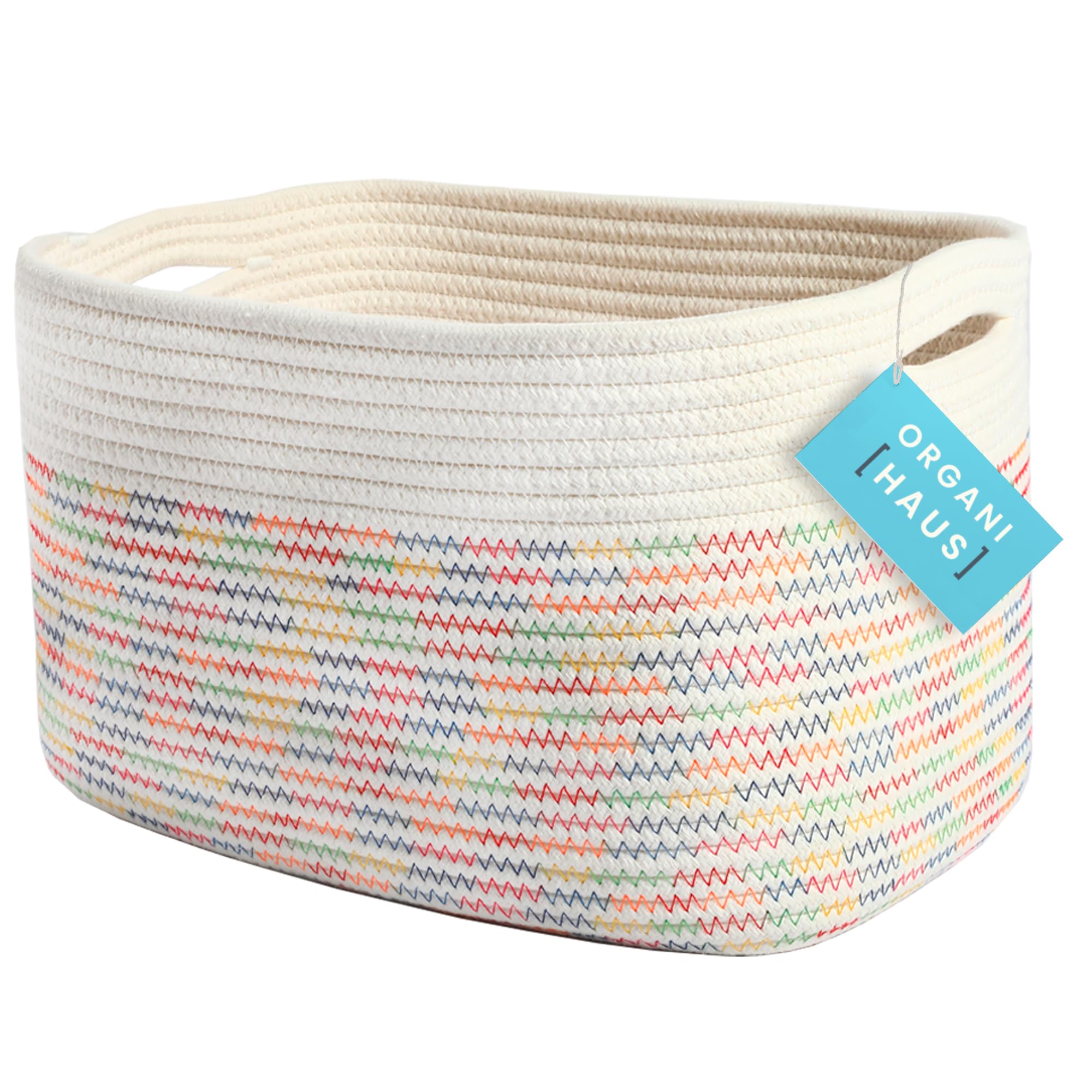 Organihaus Woven Storage Basket | Nursery Storage Basket | Towel Basket For Bathroom | Cotton Rope Basket For Storage | Decorative Storage Baskets | Woven Baskets For Storage | Book Basket - Brown