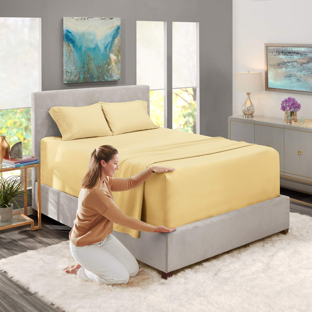 Nestl Extra Deep Pocket Sheets - Fits Mattress 18-24 Inches Deep, Extra Deep Pocket King Size Sheets Sets, 4 Piece King Size Sheets, King Sheets Deep Pocket, Vanilla Yellow Sheets
