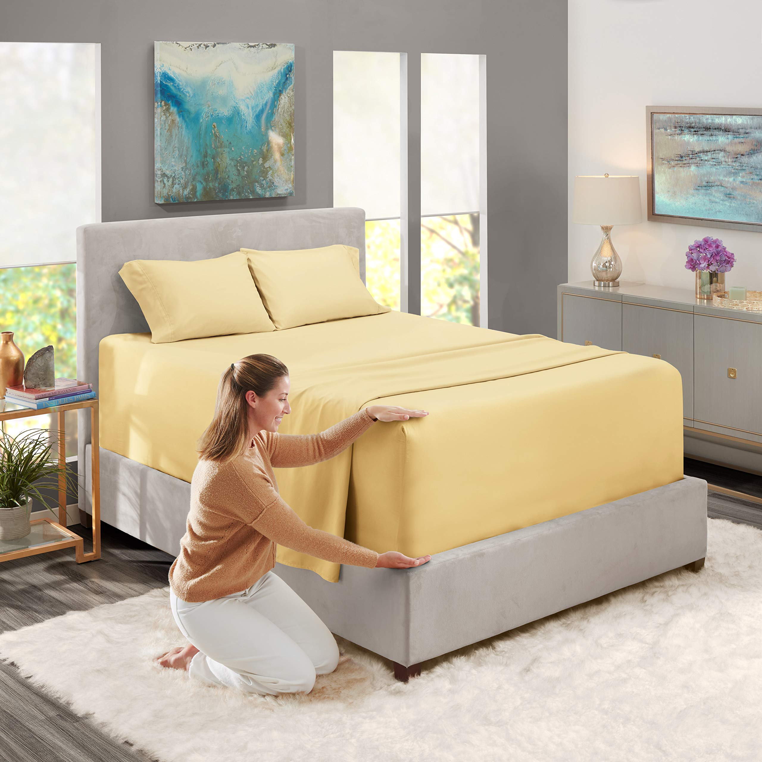 Nestl Extra Deep Pocket Sheets - Fits Mattress 18-24 Inches Deep, Extra Deep Pocket King Size Sheets Sets, 4 Piece King Size Sheets, King Sheets Deep Pocket, Vanilla Yellow Sheets