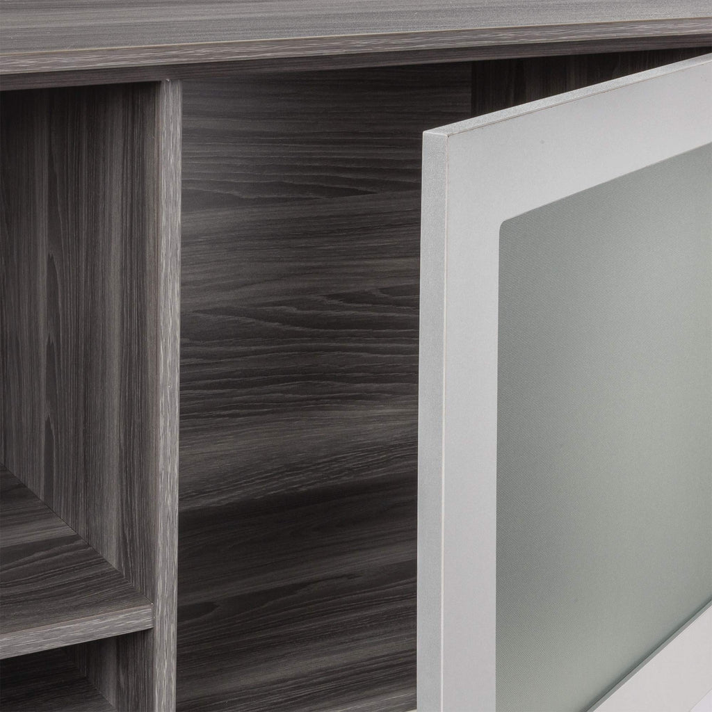 Mayline Mnh63Lgs Medina Hutch Cabinet With Glass Doors, 63"W, Gray Steel Laminate
