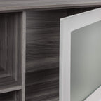 Mayline Mnh63Lgs Medina Hutch Cabinet With Glass Doors, 63"W, Gray Steel Laminate