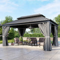 Aoxun 12'X16' Hardtop Gazebo, Aluminum Frame Canopy With Double Galvanized Steel Roof, Outdoor Metal Pavilion With Netting Curta