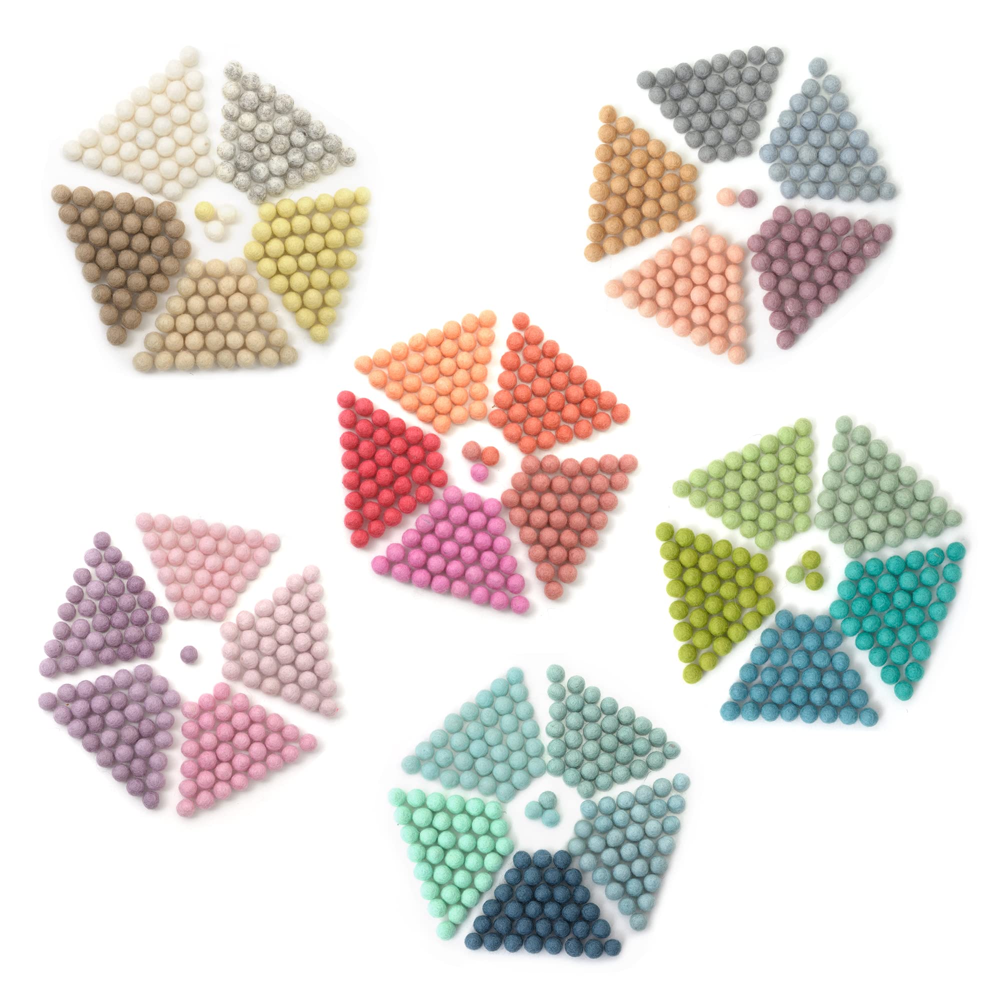 Glaciart One Felt Pom Poms, Wool Felt Balls (1000 Pieces) 1 cm - 0.4 Inch, Handmade Felted 30 Pastel Colors (Green, Pink, Blue, 