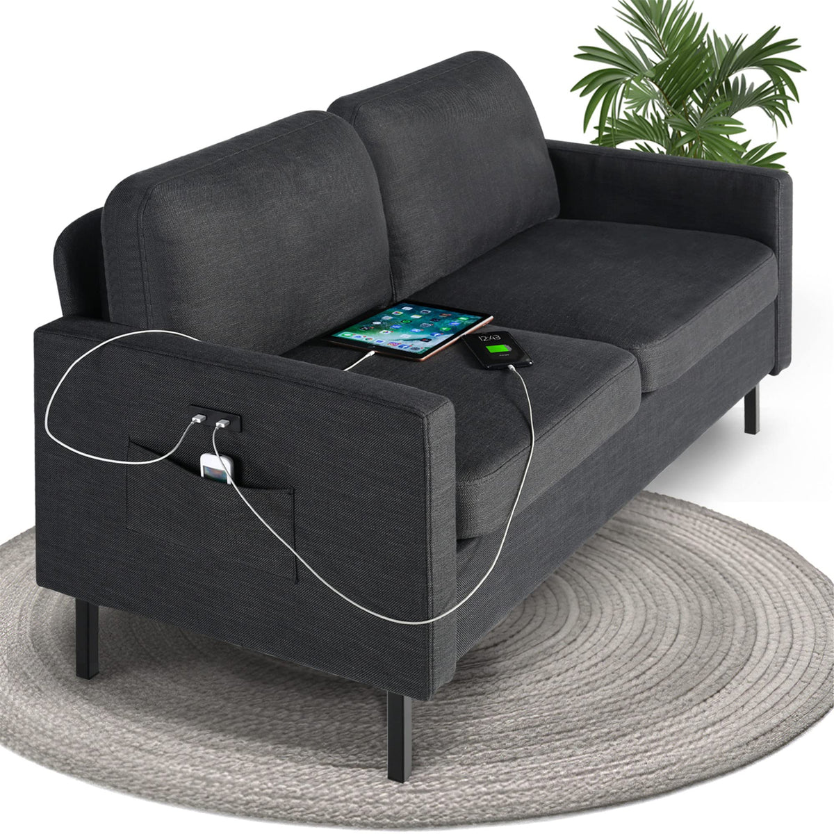STHOUYN 56'' W Fabric Loveseat Sofa with 2 USB, Small Couches for Living Room, Bedroom, Office, Easy Assembly & Comfy Cushion, D