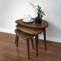 Ultimate Premium Products Solid Nesting Table Set Of 3- Oak Mid Century Pebble Tables With Tapered Legs – Wooden Home Furniture In A Retro Style - Oak