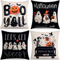 Hongsome Ghost Halloween Decor-Throw Pillow Covers 18x18in Set of 4,Spooky Gothic Linen Pillow Case for Couch Fall Christmas Hol