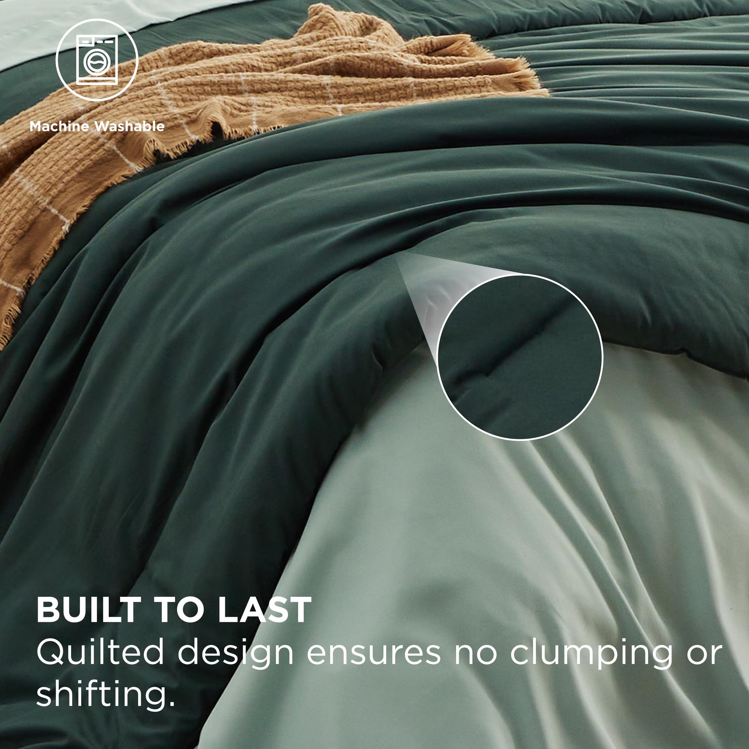 Bedsure Queen Comforter Set - 7 Pieces Forest Green Queen Bedding Set For All Seasons, Boho Contrasting Design Bed In A Bag With Comforter, Sheets, Pillowcases & Shams