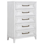 Coaster Home Furnishings Marielle Coastal Wood 5-Drawer Bedroom Chest of Drawers Chiffonier Clothing Storage Cabinet Bedroom Armoire Tall Dresser Organizer Unit Distressed White 224845