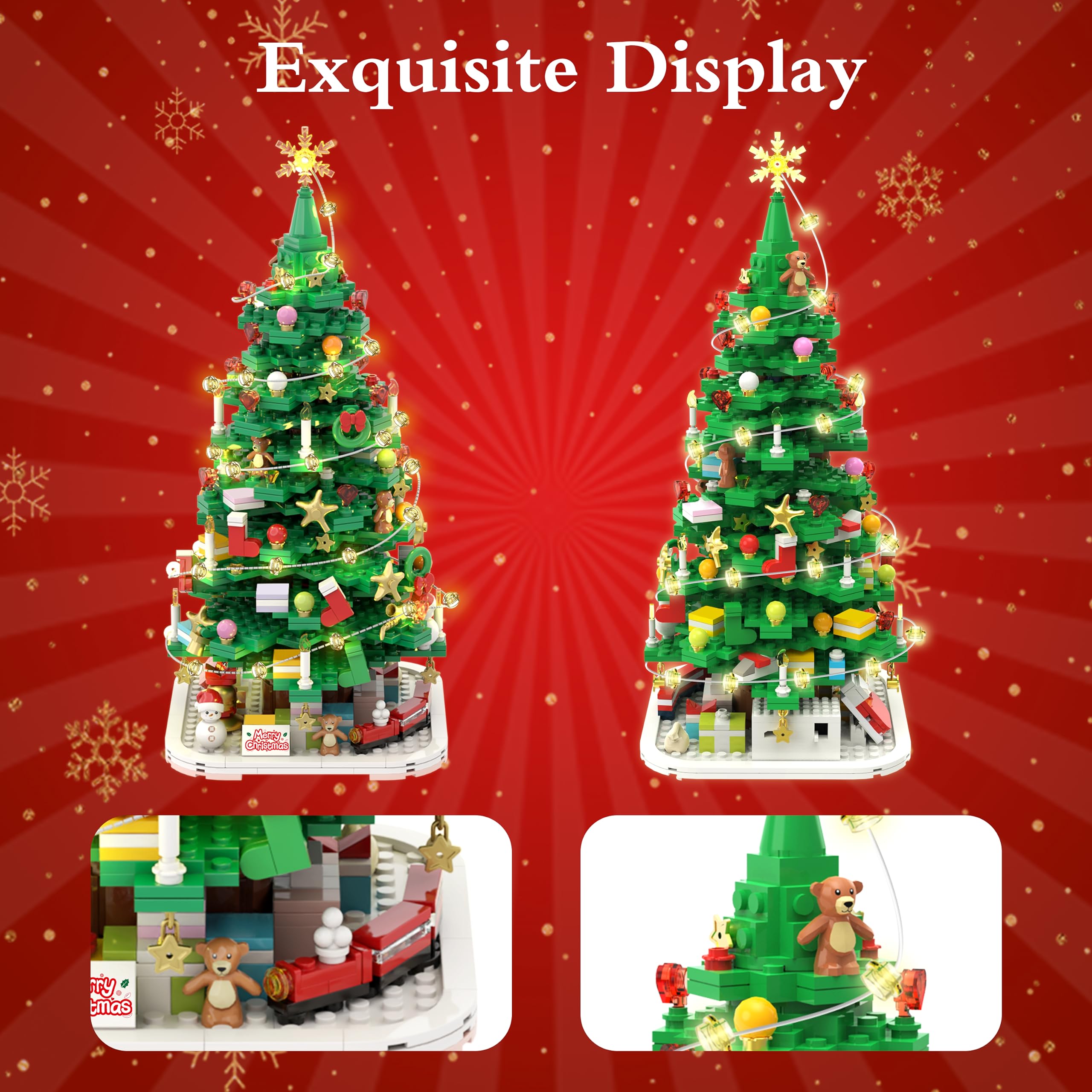 Advent Calendar 2024 Christmas Tree Building Toy Set With Led Light, 1066 Pieces Christmas Countdown Calendar, 24 Days Building