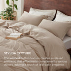 Bedsure 100% Washed Cotton Duvet Cover King Size - Warm Sand Minimalist Duvet Cover Linen Like - 3 Pieces Gentlesoft™ Plain Simple Cotton Bedding Set With 2 Pillow Shams (Warm Sand, King, 104'X90')
