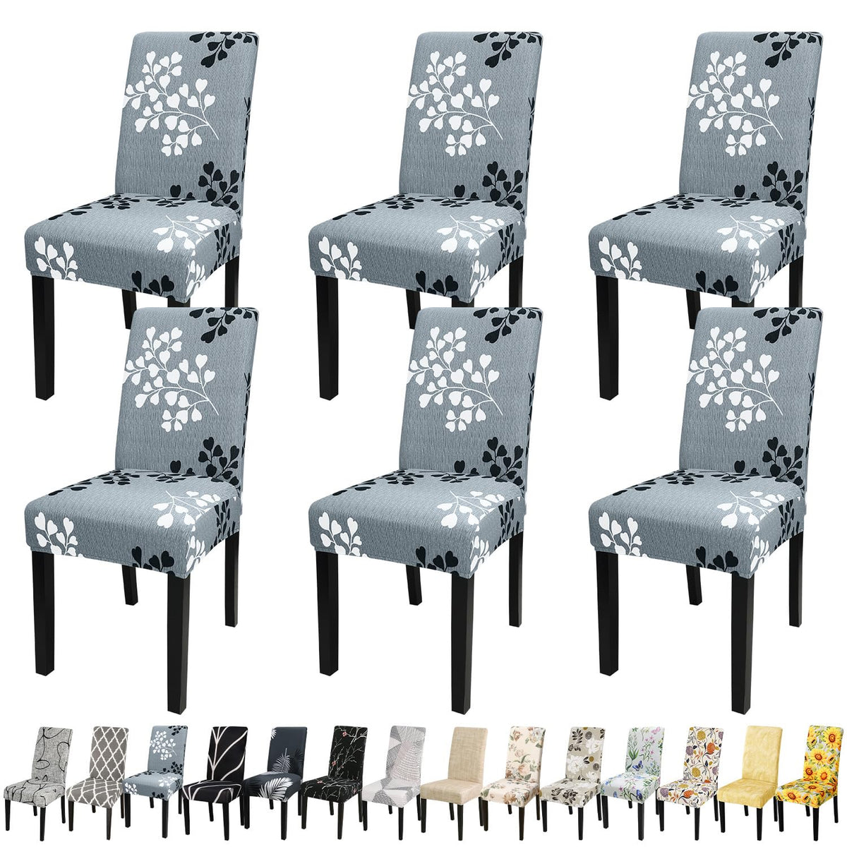 Jqinhome Pattern Chair Covers For Dining Room Set Of 6, High Stretch Removable Washable Parsons Chair Slipcover For Home Party Hotel Wedding Ceremony (Flower,6Pcs)