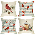 Fjfz Winter Vibes Cardinal Red Birds Decorative Throw Pillow Cover 18X18 Set Of 4, Berry Wreath Pine Cones Kerosene Lamp Home Ch