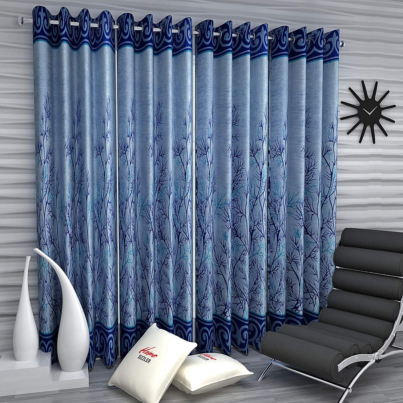 Home Sizzler 4 Piece Elegant Panel Eyelet Polyester Window Curtains  5 Feet, Blue