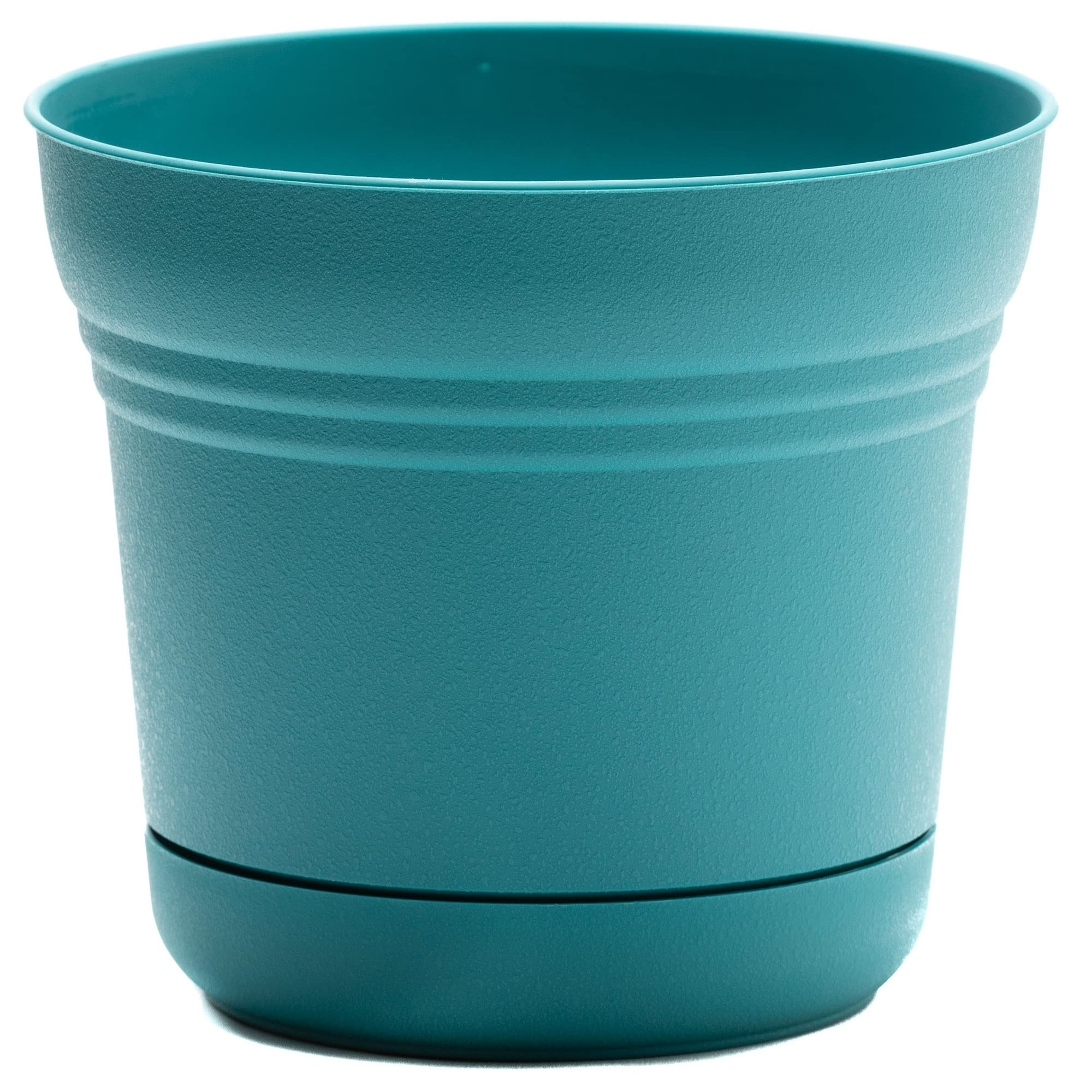 Bloem Saturn Round Planter With Saucer Tray: 10' - Bermuda Teal - Durable Plastic Pot, Matte Finish, Removable Saucer, For Indo