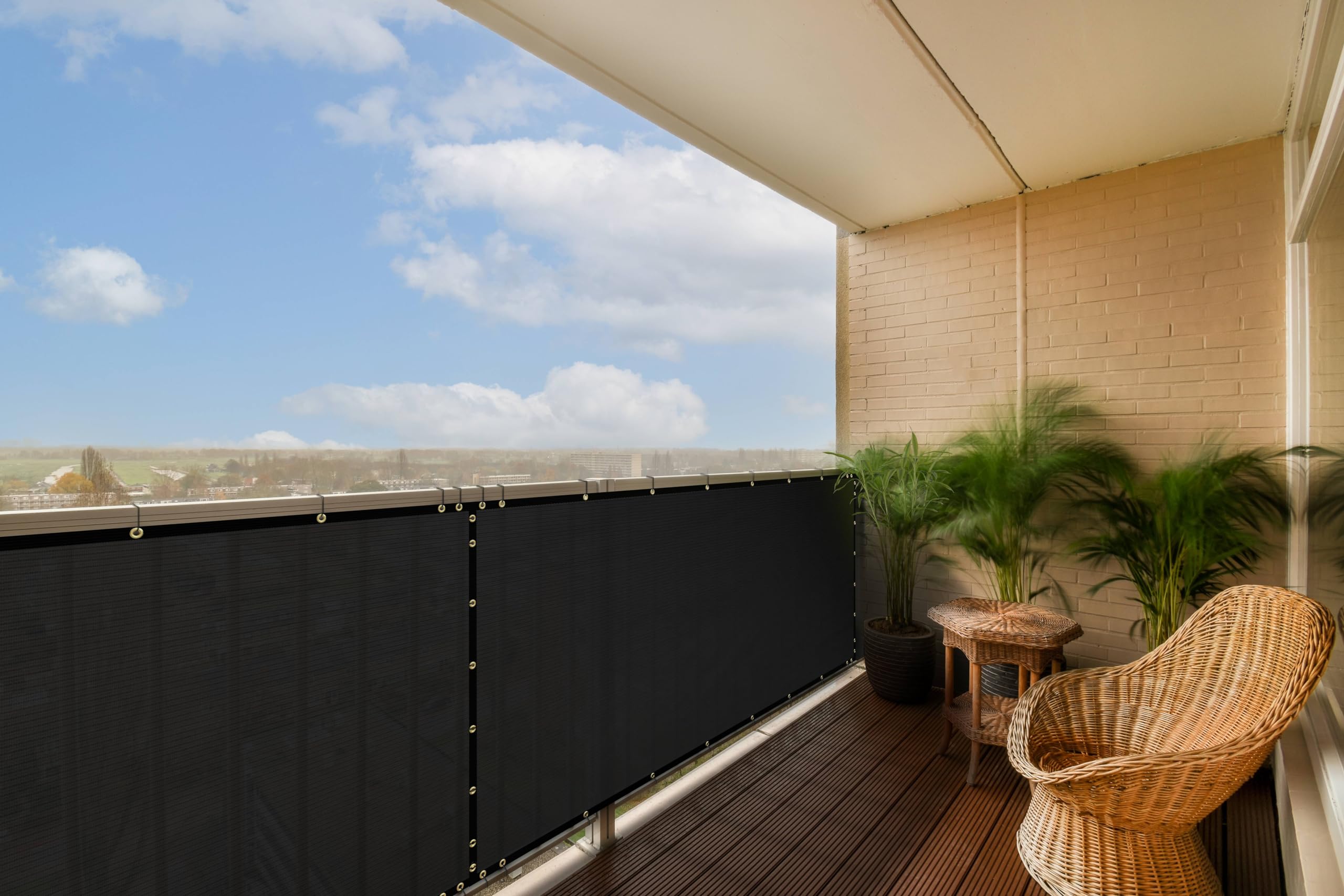 Colourtree 3' X 10' Black Balcony Privacy Screen - Apartment Porch Railing Patio Fence Windscreen Fabric Cloth - Commercial Grad