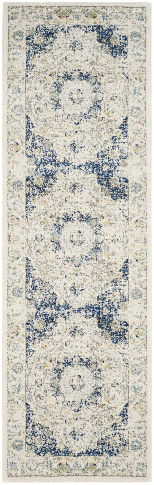 SAFAVIEH Evoke Collection Runner Rug - 22 x 7, Ivory & Blue, Shabby Chic Oriental Medallion Design, Non-Shedding & Easy Care, 