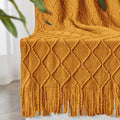 Inhand Knitted Fall Throw Blanket For Couch And Bed, Knit Fall Decor Halloween Blanket With Tassel, Brown Lightweight Decorative