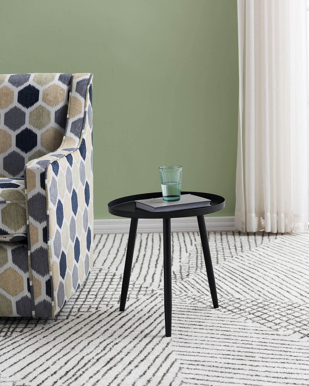 Pilaster Designs Modern 16" Round Black Metal Scranton 3 Legged Side End Accent Table