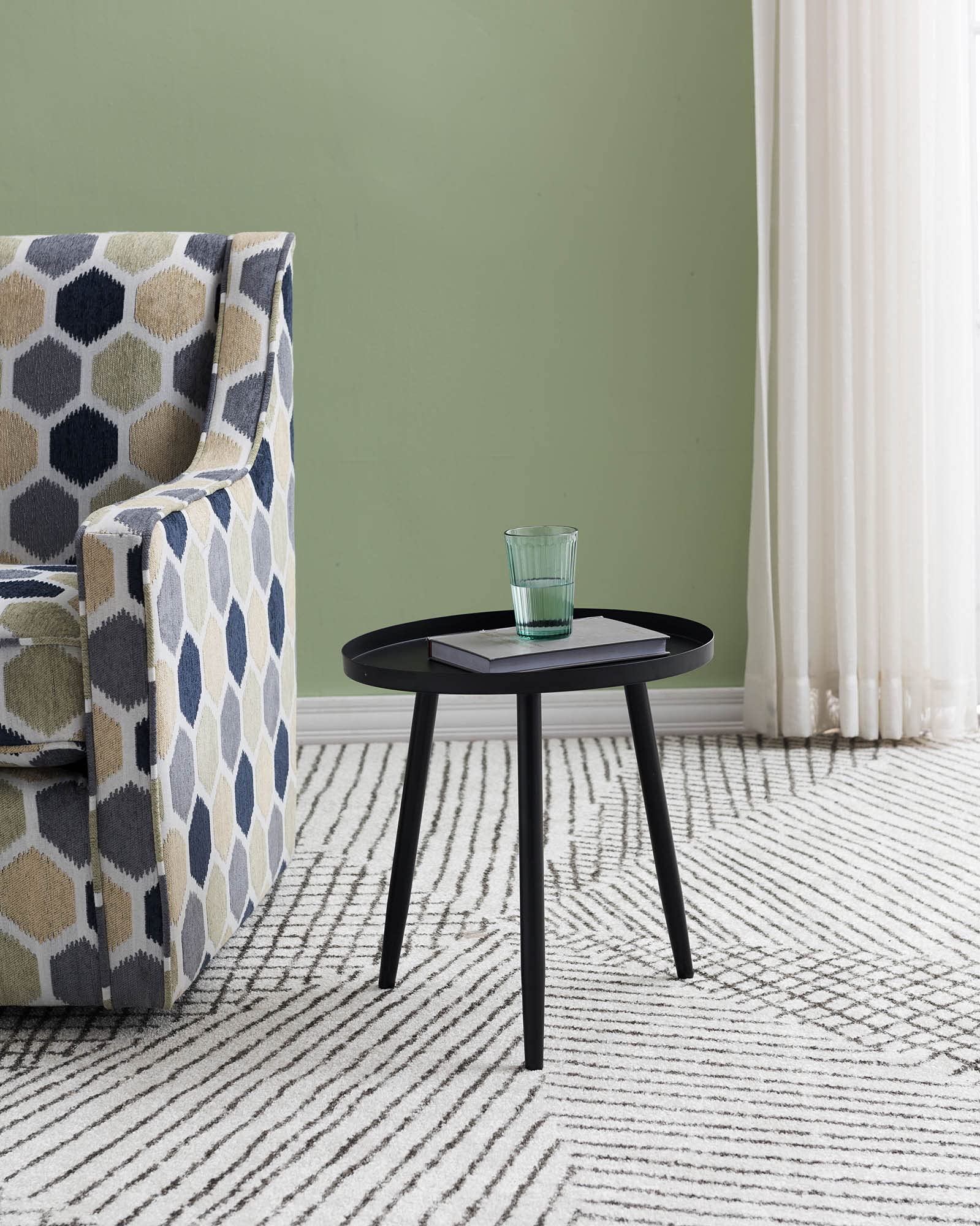 Pilaster Designs Modern 16" Round Black Metal Scranton 3 Legged Side End Accent Table