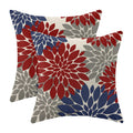 CXMEIFLY Red Navy Blue Pillow Covers 20x20 Inch Set of 2 4th of July Dahlia Floral Decor Throw Pillows Summer Modern Geometry Fl