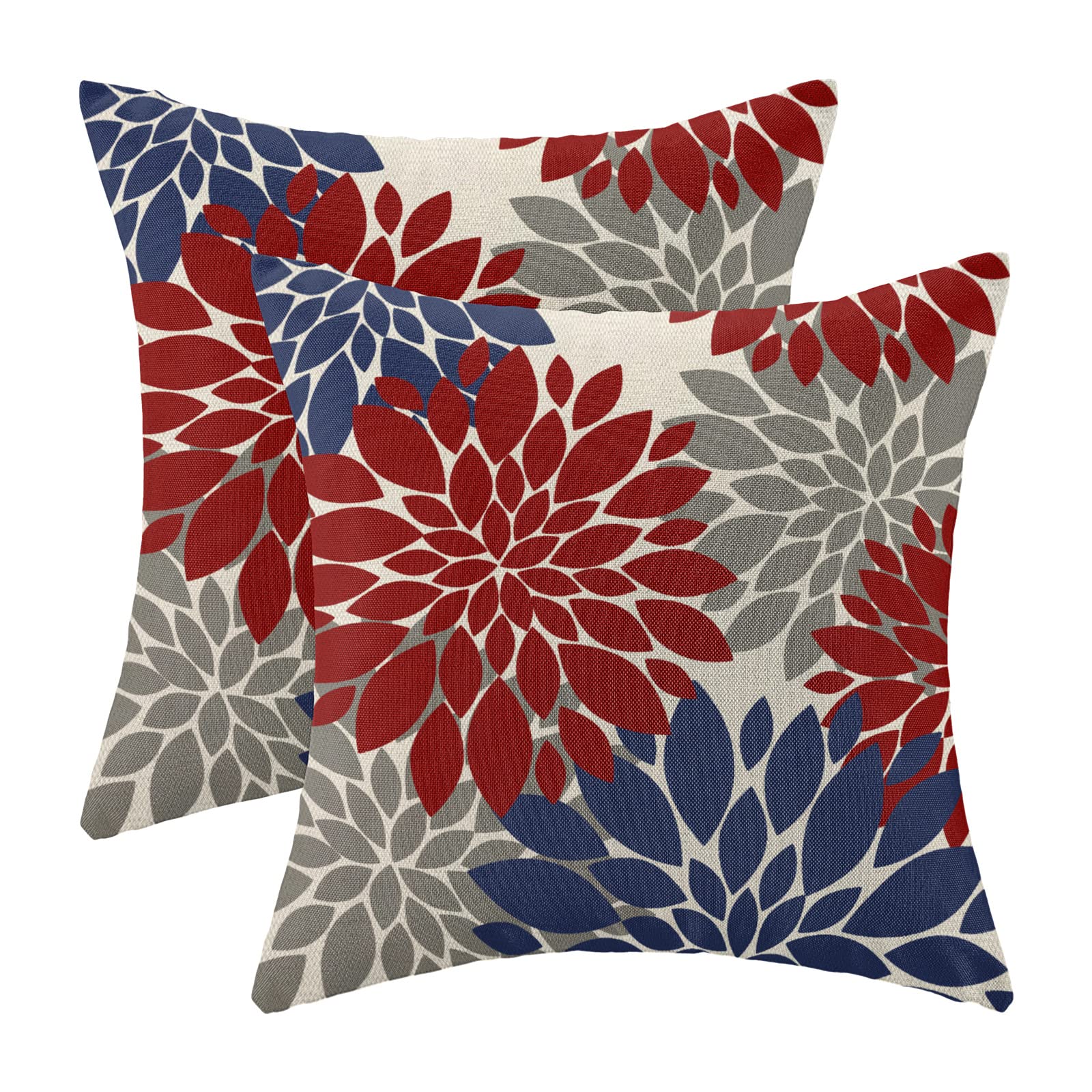 CXMEIFLY Red Navy Blue Pillow Covers 20x20 Inch Set of 2 4th of July Dahlia Floral Decor Throw Pillows Summer Modern Geometry Fl