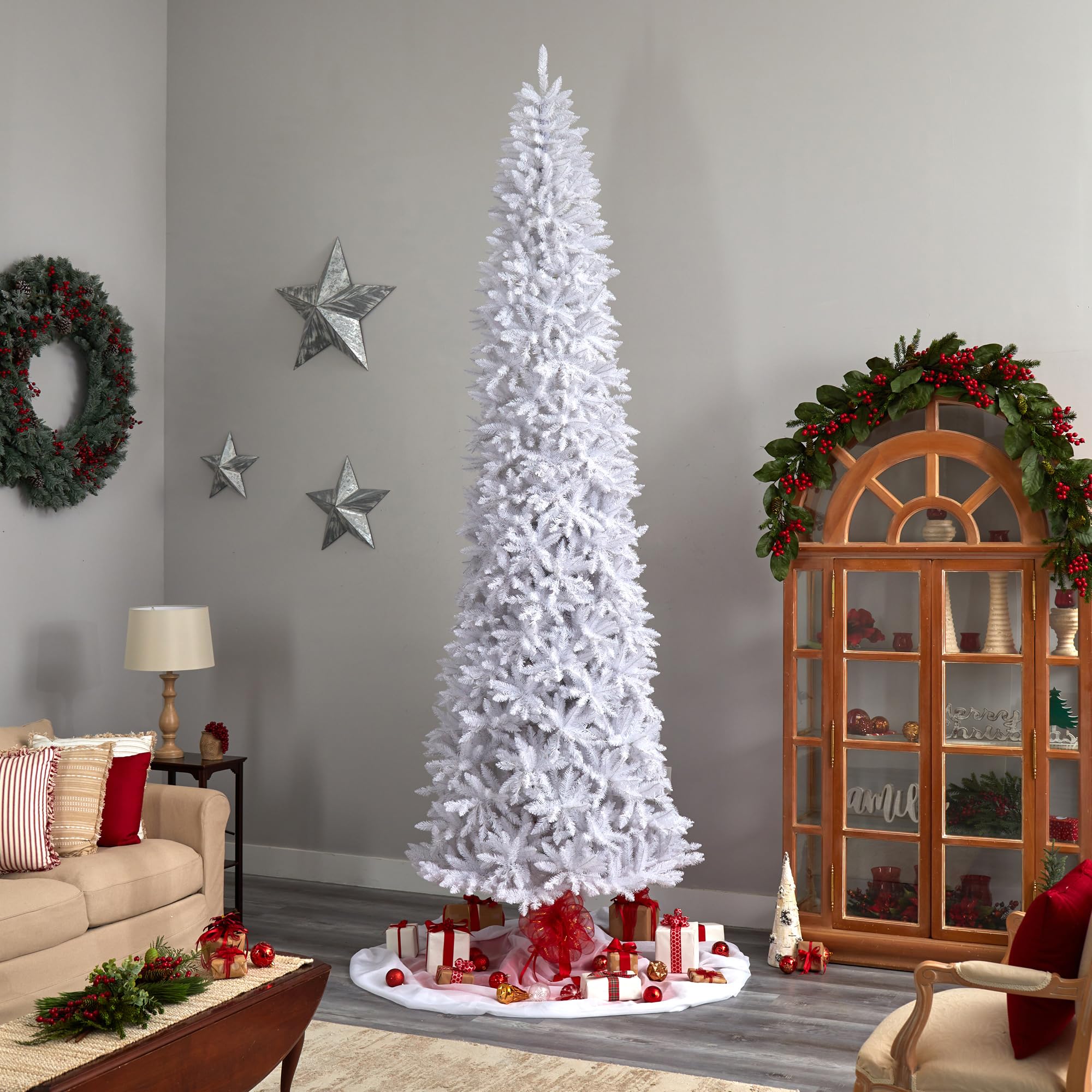 Nearly Natural 12Ft. Slim White Artificial Christmas Tree With 3235 Bendable Branches