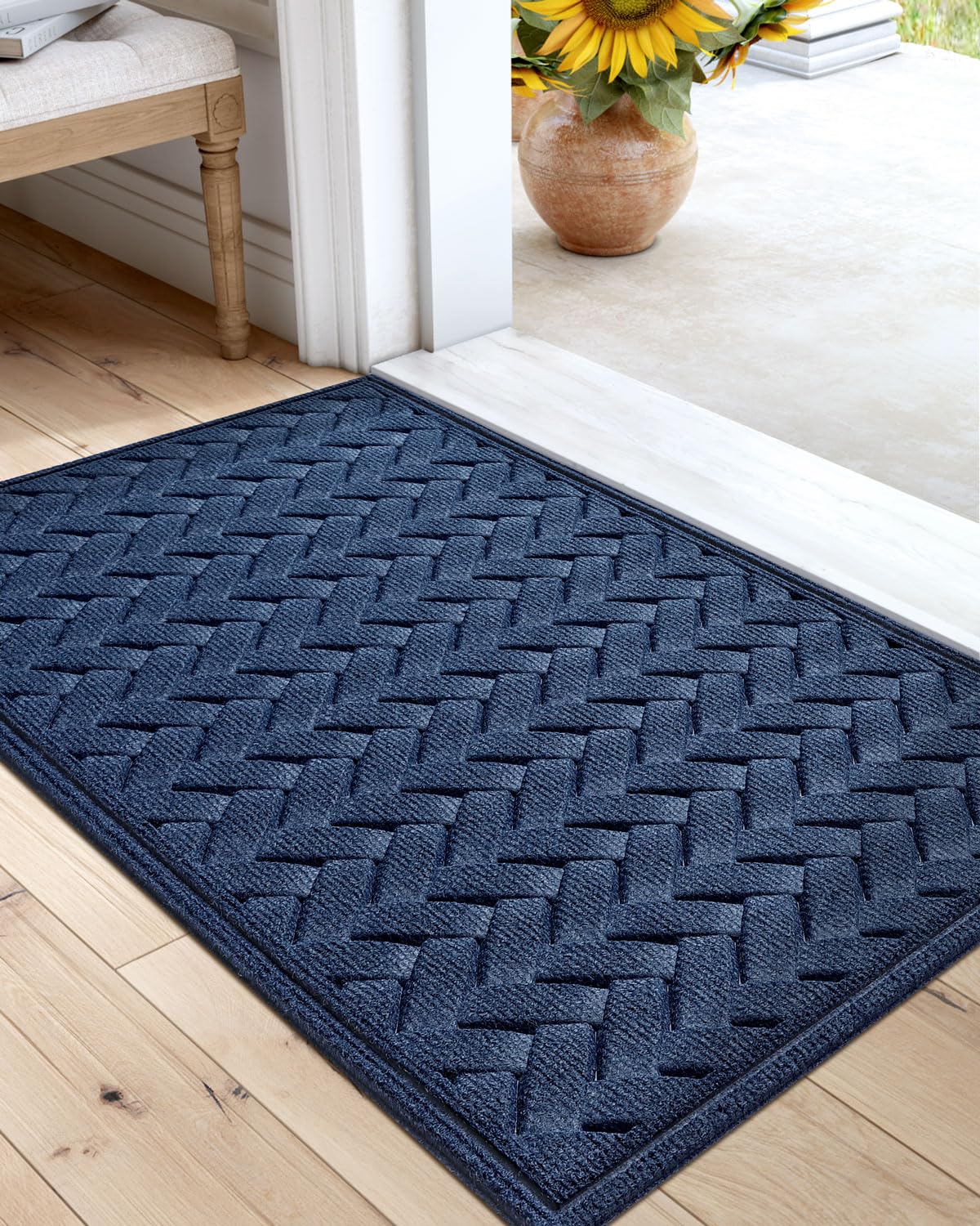 Dexi Front Door Mat Outdoor Entrance Doormat Heavy Duty Floor Rug, Waterproof Low-Profile, 17'X29', Wave Navy