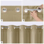 Mitovilla No Hooks Needed Beige Waffle Shower Curtain With Snap-In Liner, Modern Waffle Weave Heavy Duty Fabric Cloth Shower Cur