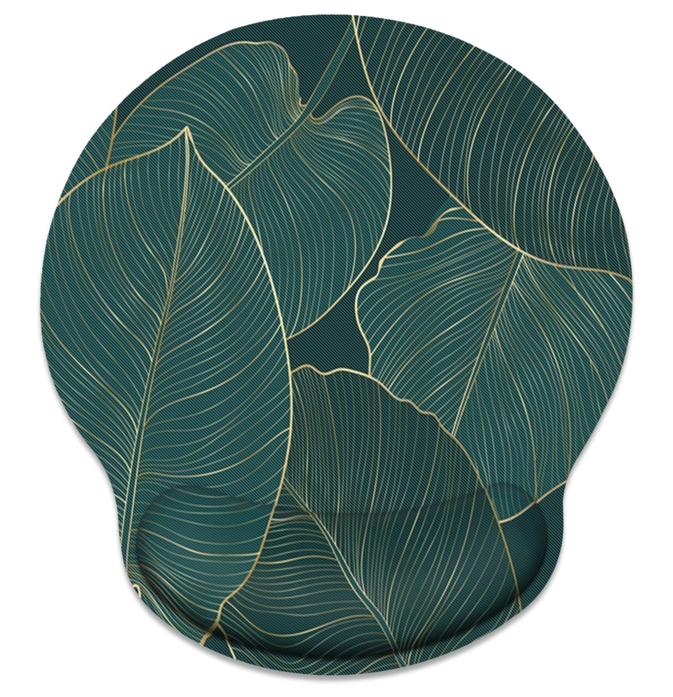 Britimes Ergonomic Mouse Pad With Wrist Support Green Palm Leaves Non-Slip Rubber Base Mousepad For Home Office Gaming Working C