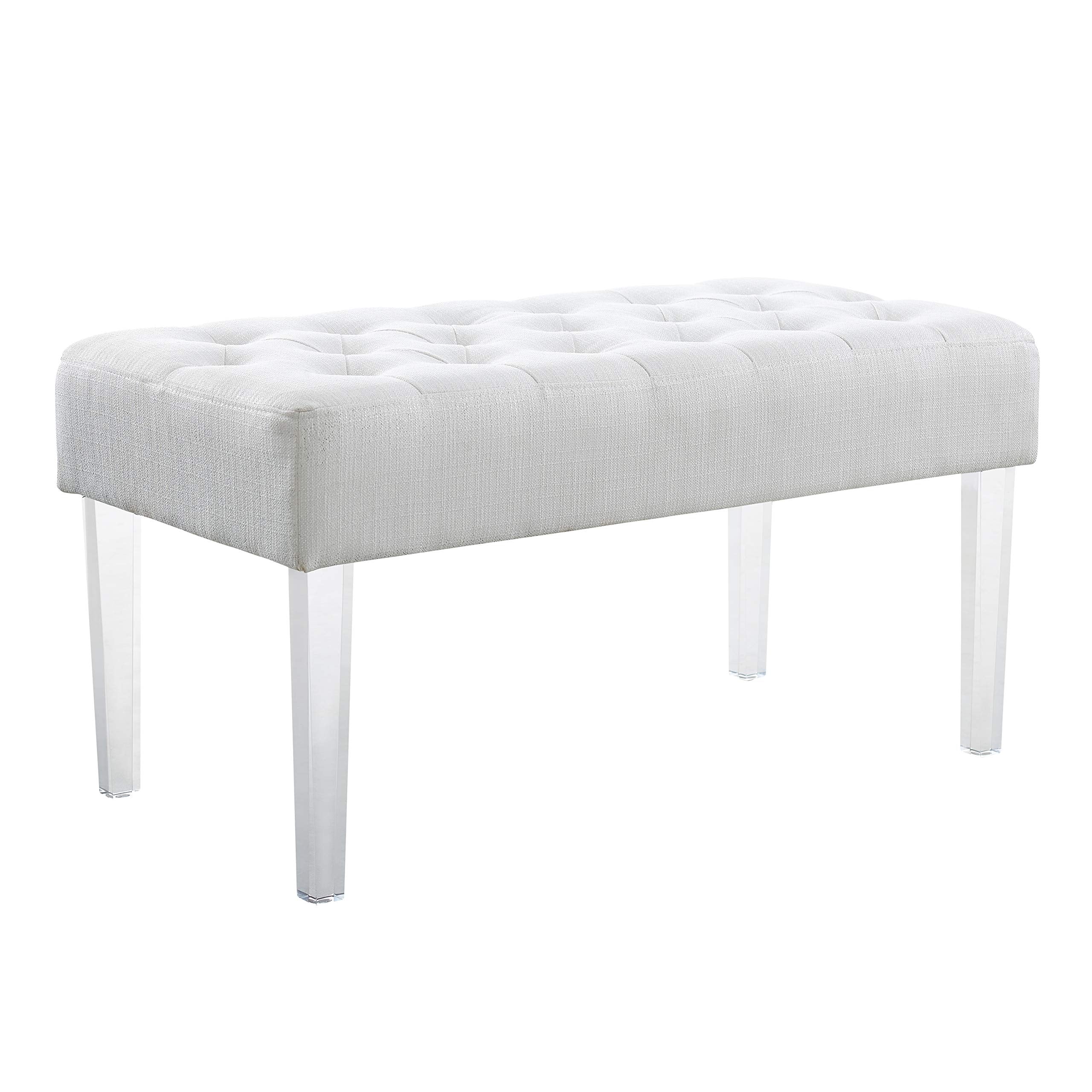 Linon Ella Glitz Acrylic Leg Bench, 35Wx17Dx18H, White