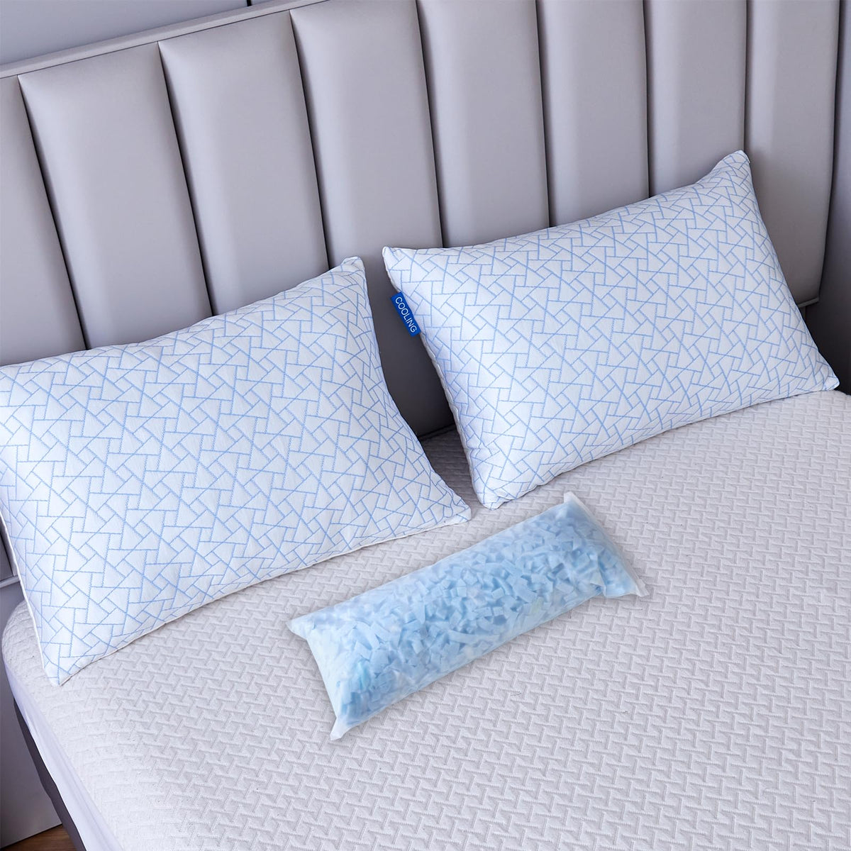 Cooling Pillows Queen Size Set Of 2 - Adjustable Firm Shredded Memory Foam Pillows - Side Sleeper Bed Pillows For Adults With Wa