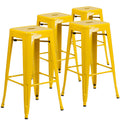 Flash Furniture Lily 4 Pack Commercial Grade 30 High Backless Yellow Metal Indoor-Outdoor Barstool with Square Seat