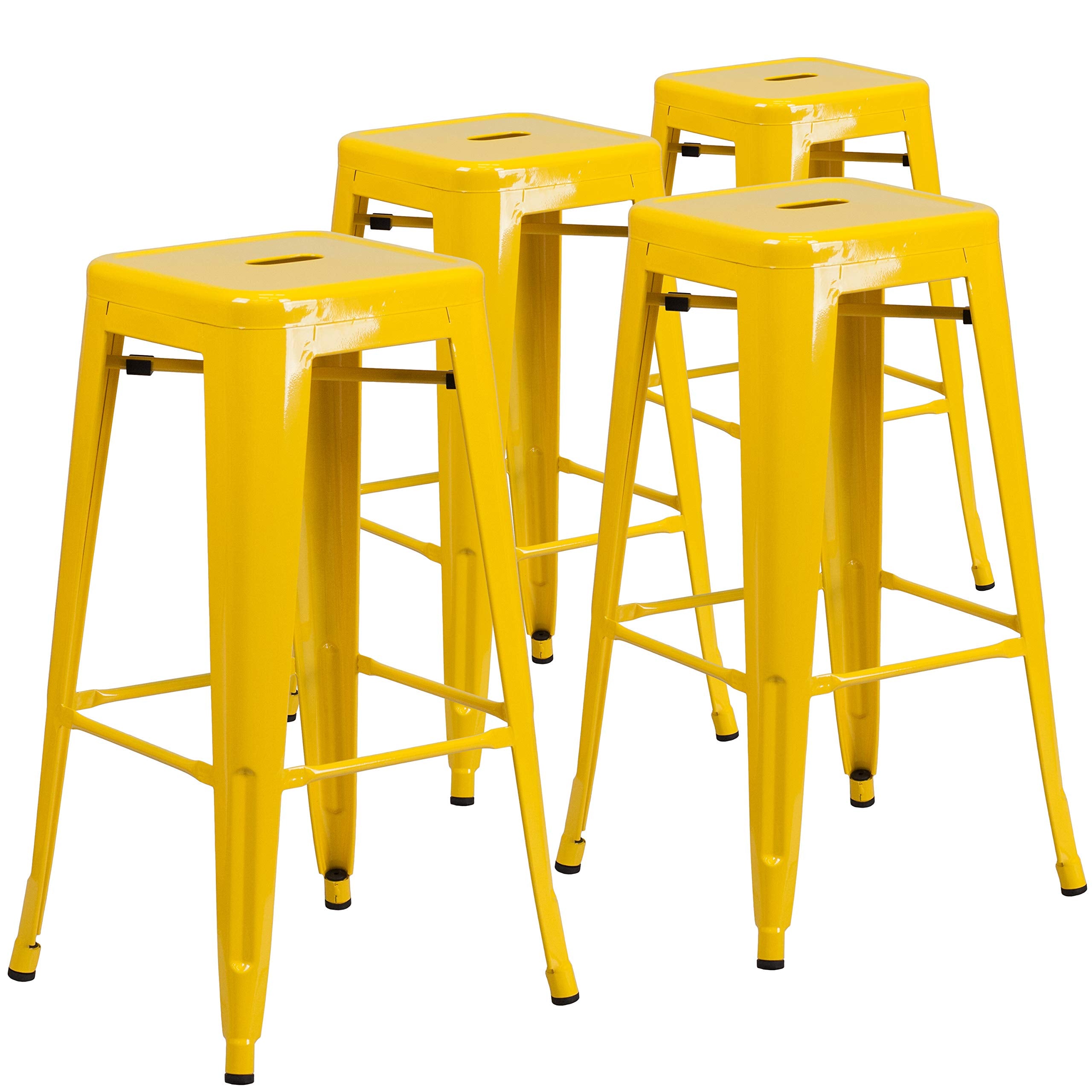Flash Furniture Lily 4 Pack Commercial Grade 30 High Backless Yellow Metal Indoor-Outdoor Barstool with Square Seat