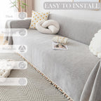 Handontime Grey Sofa Cover For Couch Boho Couch Cover For 3 Seat Couch Dog Couch Cover Love Seat Couch Covers Light Grey Sofa Sectional Cover 71' X134' Tassel Chenille Herringbone Sofa Covers