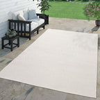 Solid Outdoor Rug For Patio Or Balcony Weatherproof In Mottled Cream, Size: 3'11' Round