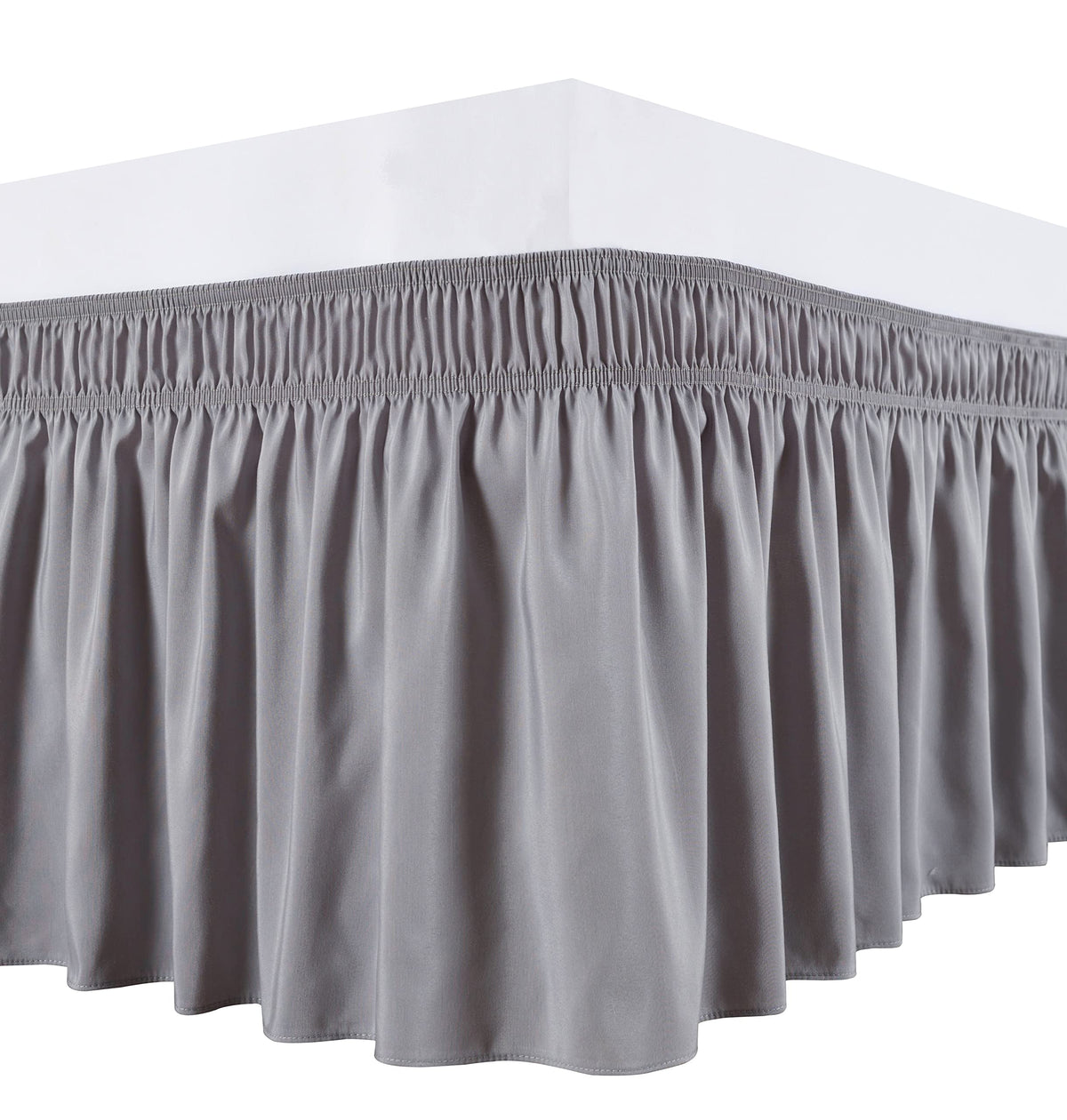 Biscaynebay Wrap Around Bed Skirts For King & Cal King Beds 22' Long Drop, Silver Grey Adjustable Elastic Dust Ruffles Easy Fit