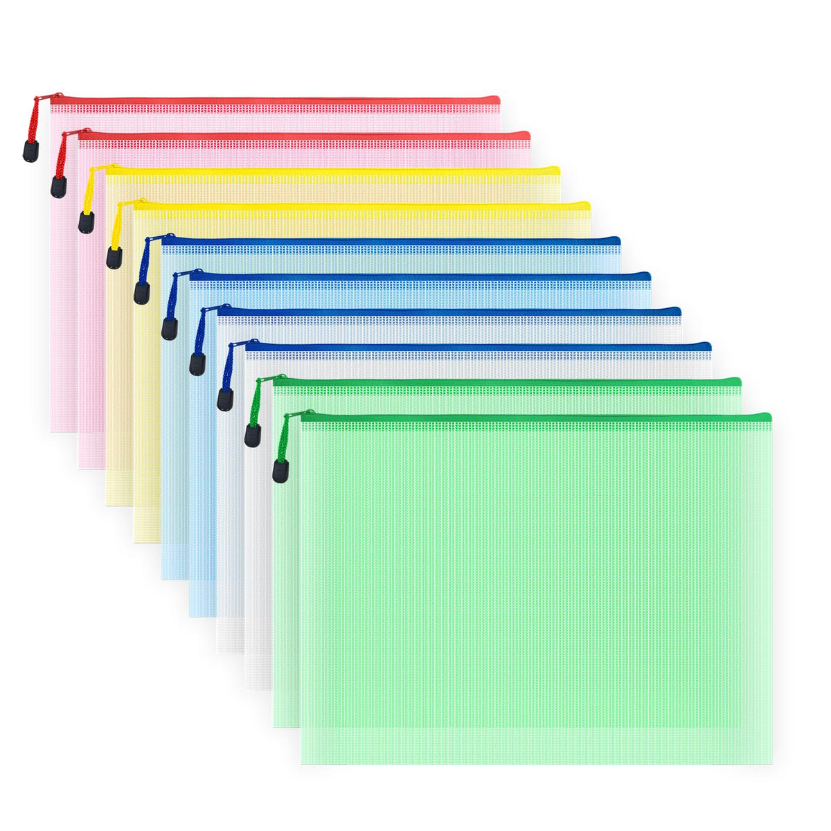 Austark 10Pcs Zipper File Bags, Zipper Pouch, Pvc Document Bag Zipper Folders Document Pouch Receipts Organizer For Office Schoo