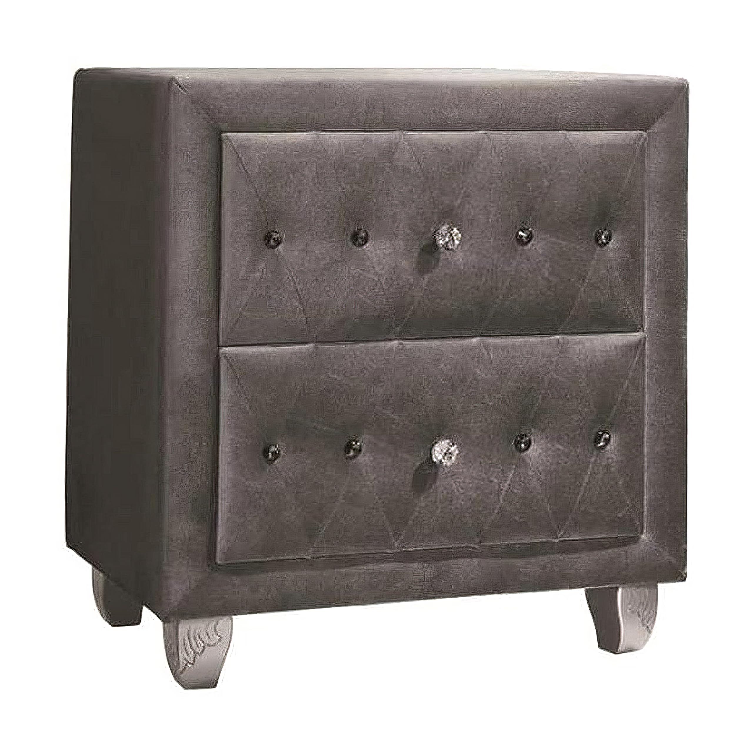 Benjara Benzara Fabric Upholstered Nightstand With Button-Tufting, Gray,