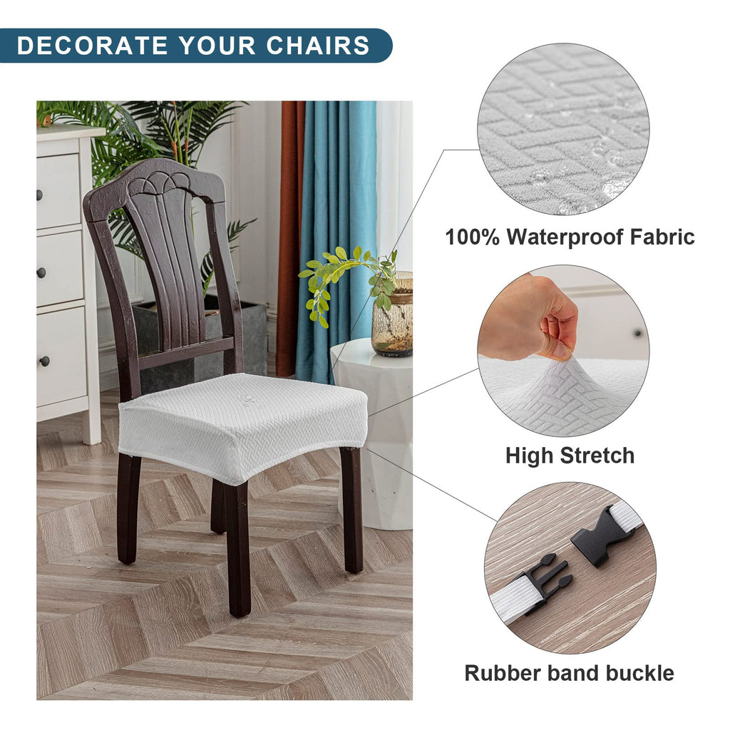 Genina Waterproof Seat Covers For Dining Room Chair Covers Waterproof Dining Chair Covers (4 Pcs-Rear-Covered, White)
