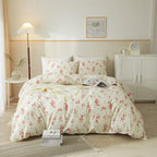 Boho Floral Duvet Cover Full Soft Cotton Girls Pink Floral Bedding Set Chic Garden Style Cute Flower Pattern Duvet Cover Vintage