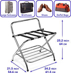 2-Tier Folding Luggage Rack with High Back, Rubber Feet, Black Alloy Steel