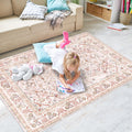 Vhong Pink Area Rugs Washable Boho Vintage Modern Neutral Small Carpet 3  5 High Traffic Rugs for Dinning Room Living Room Bedro