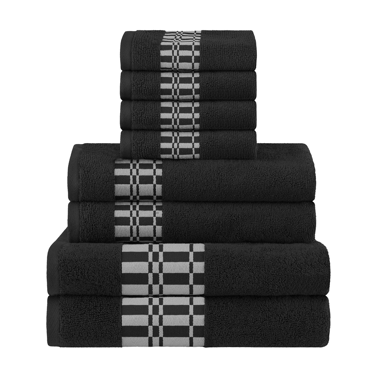 Superior 8Piece Cotton Towel Set, Geometric Design, Dobby Border, Plush Quick Dry Towels, Decorative Bathroom, Spa, Includes 2