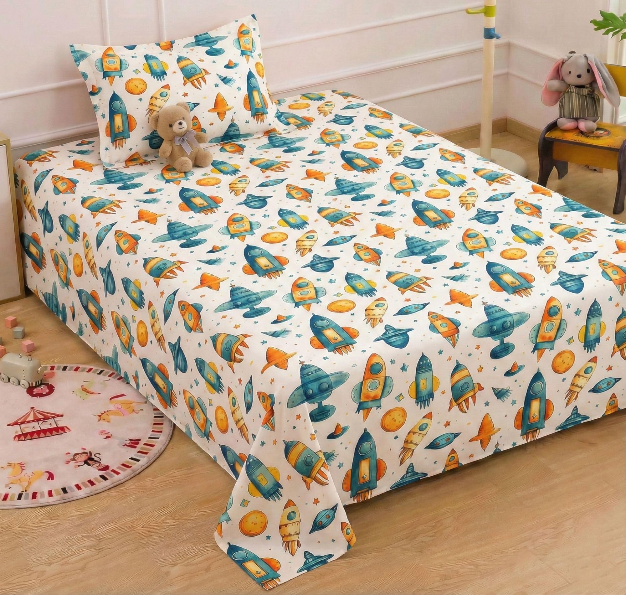 Bsb Home Printed Single Bedsheet 220 Tc Microfiber | Soft & Lightweight Bed Sheet With 1 Pillow Cover | Cute Printed Design For 