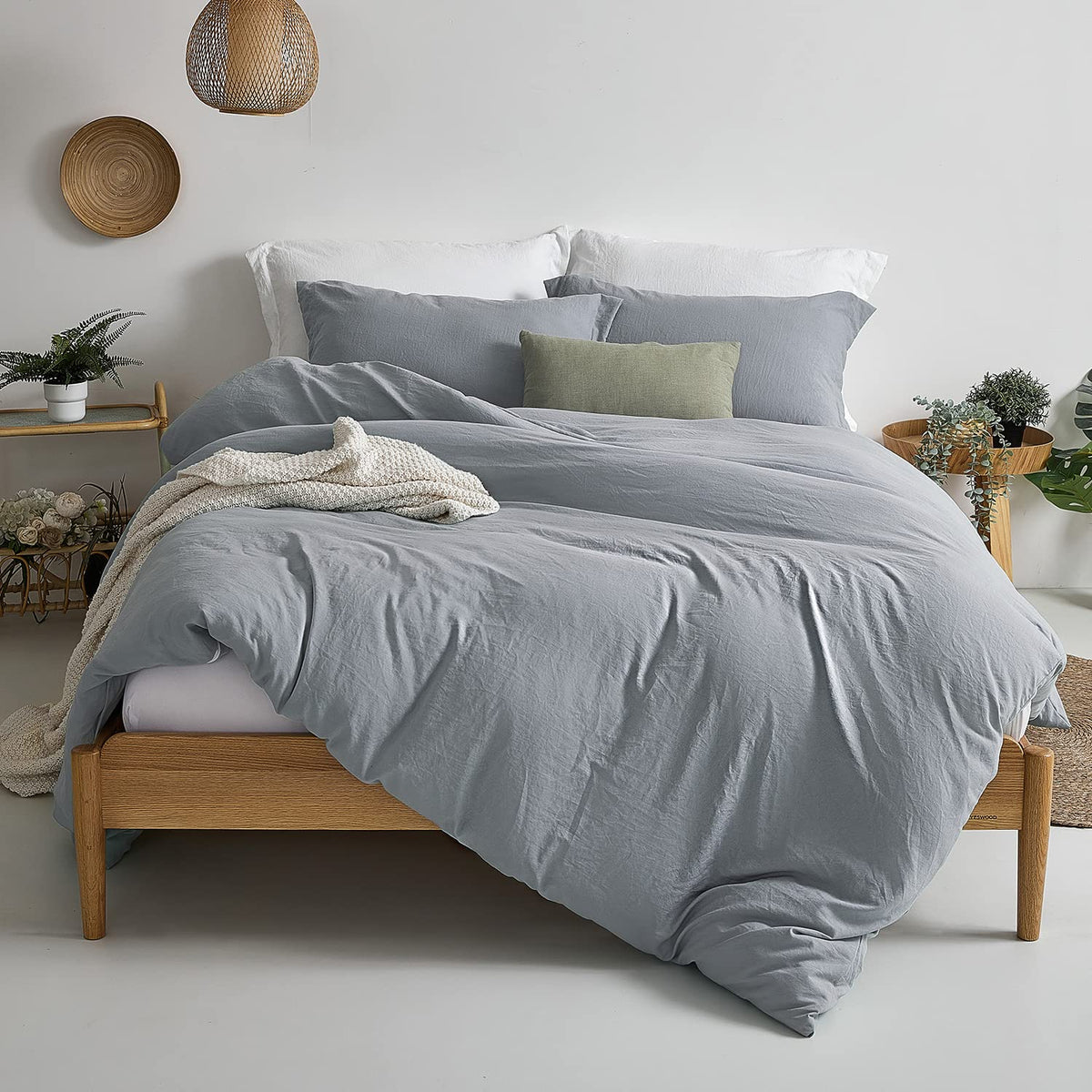 Mildly Duvet Cover Set Grey - 100% Washed Microfiber Super Soft Comforter Cover Set California King Size Breathable & Lightweigh